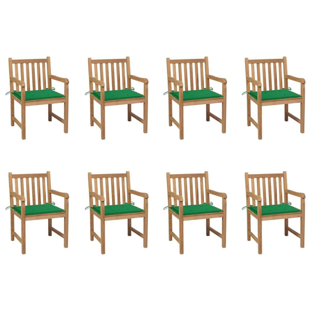 Vidaxl Záhradné stoličky 8 ks so zelenými podložkami tíkový masív